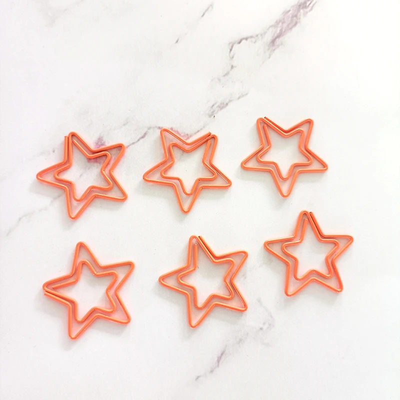 Imagem -04 - Five-pointed Star Shape Paper Clips Orange Metal Bookmark Bonito Papelaria Paperclip Pins de Papel Decorativo