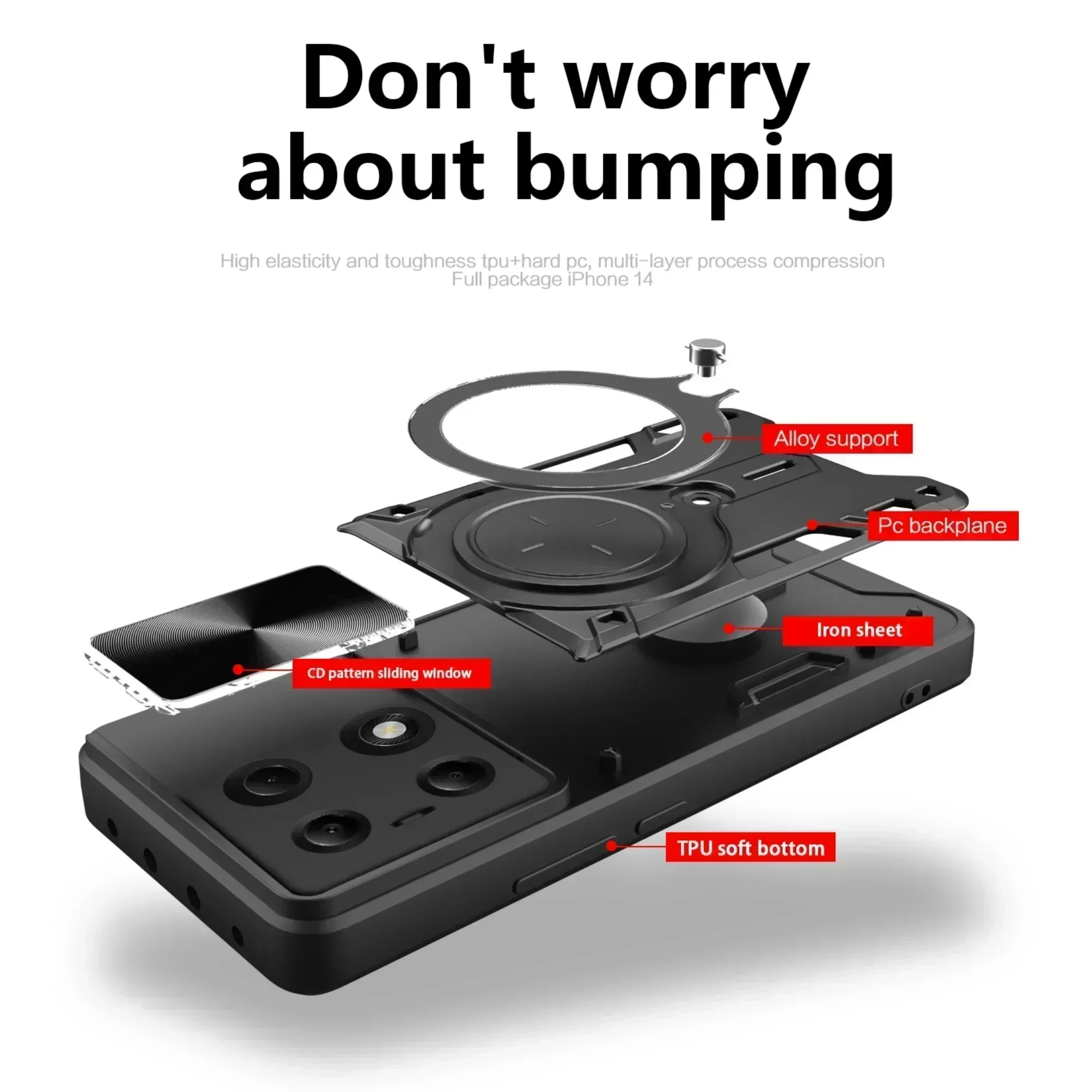 Redmi Note 13 Pro Plus 5G 4G 13C POCO X6 Pro 5G M6 Pro4G 용 충격 방지 마그네틱 케이스, 슬라이드 카메라 렌즈 링 스탠드 보호 커버