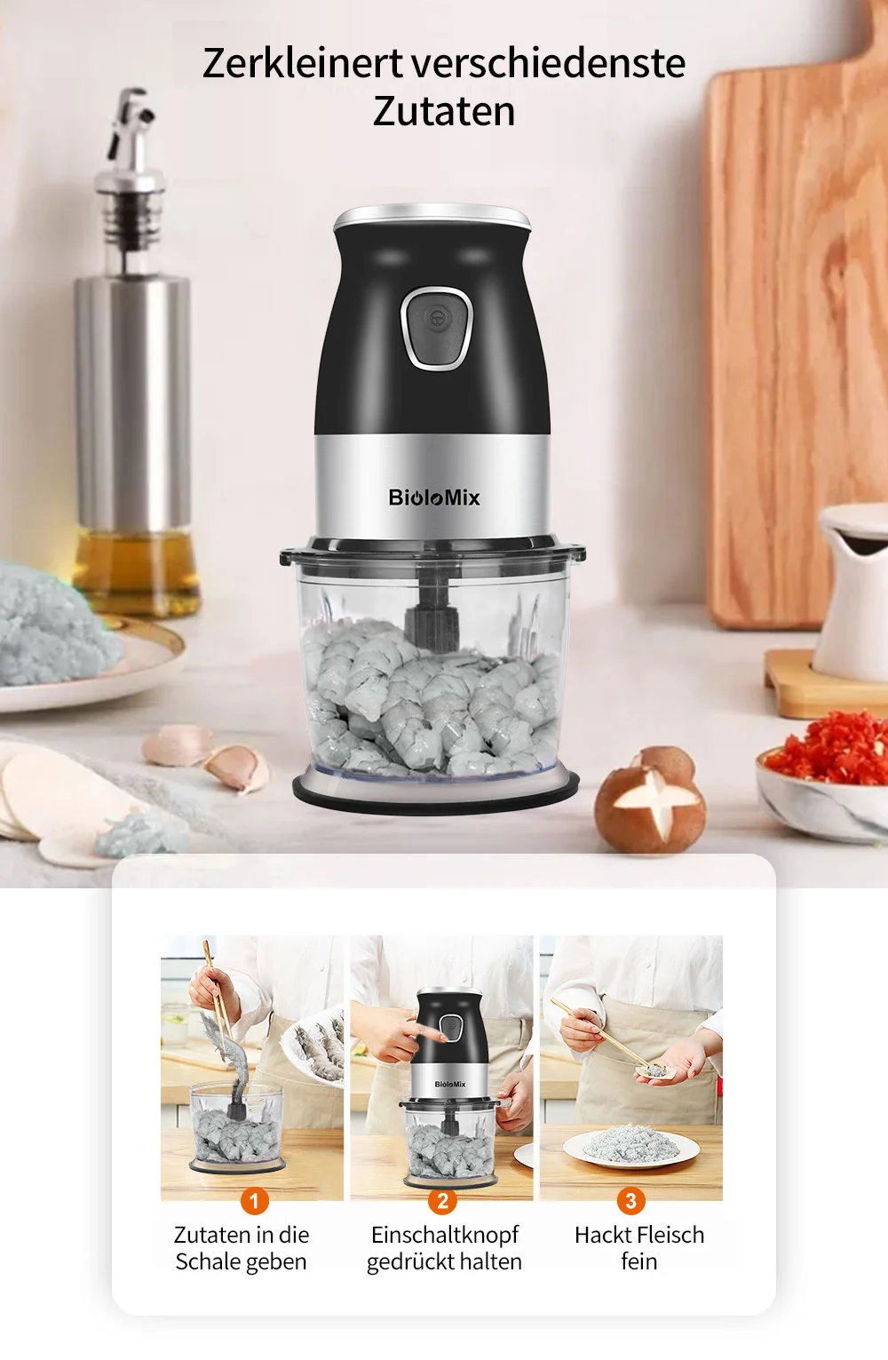 Bpa kostenlos 500w tragbare persönliche Mixer Mixer Küchenmaschine mit Chopper Bowl 600ml Entsafter Flasche Fleischwolf Babynahrung maschine – Detail 4
