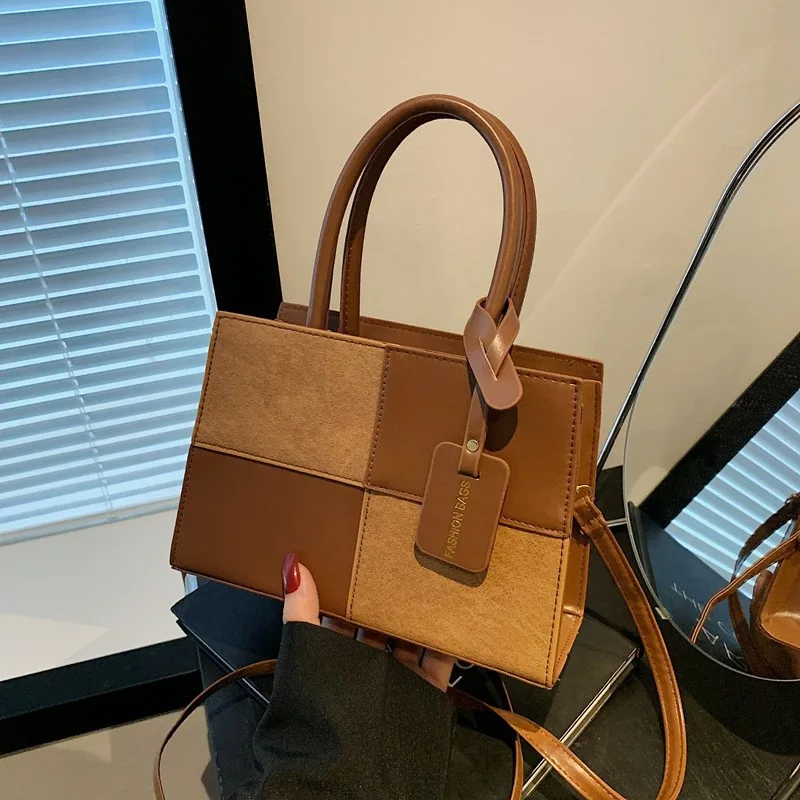 

2025 New Patchwork Square Bag for Women, Vintage Top Handle Shoulder Crossbody, Textured Casual Purse, Chic & Versatile​