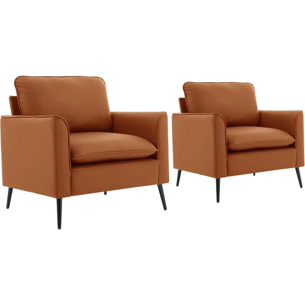 

Modern Accent Living Room Chairs, Leather Oversized Single Sofa Chair with Metal Legs, Mid Century Comfy Armchair for Bedroom