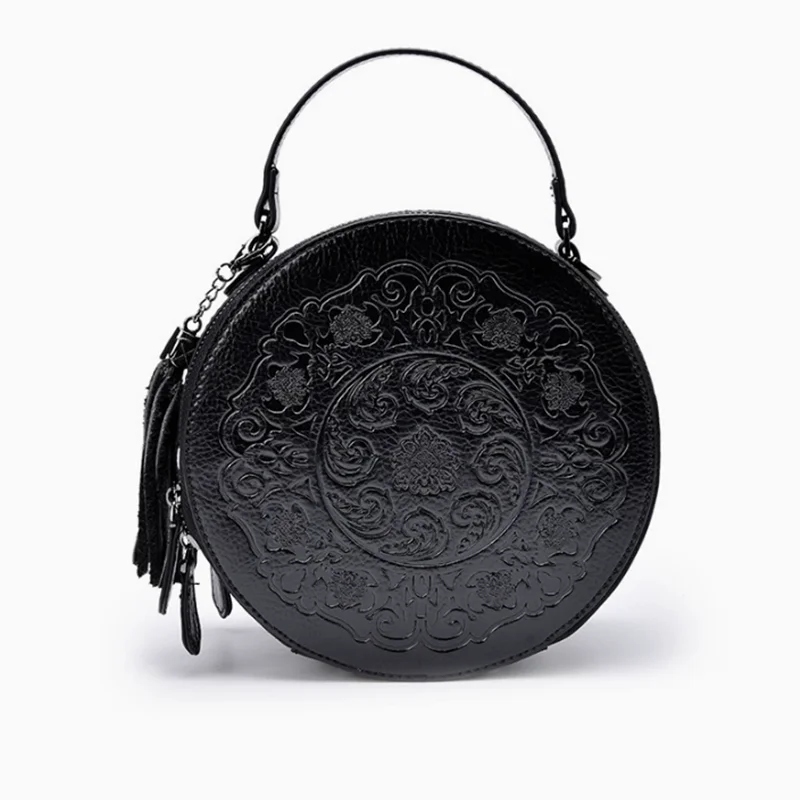 Women's Crossbody Circle Bag 2026 New round Leather Handbag Artistic Style Retro Handbag Chinese Brand Genuine leathe