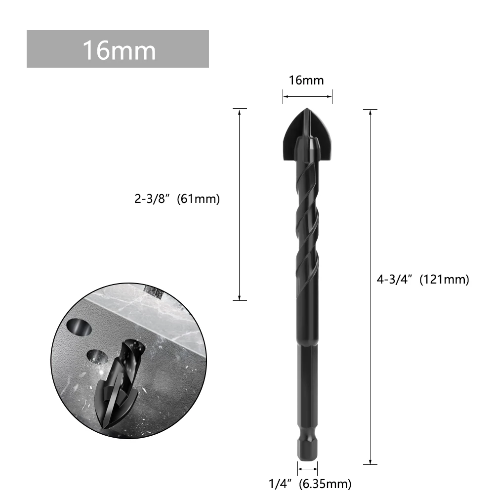 LAVIE 1PC Multifunktionaler Glasbohrer, sechseckiger Kreuzgewindebohrer für Keramikfliesen, Beton, Glas, Marmor, 3 mm bis 16 mm SJ0503BK – Detail 11