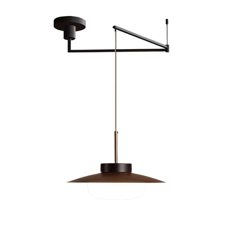 Oogzorg Swing Arm Restaurant LED-hanglamp met beweegbaar walnoothout Oude stijl Bar Eetkamer Gastgezin Hanglamp - afbeelding 2