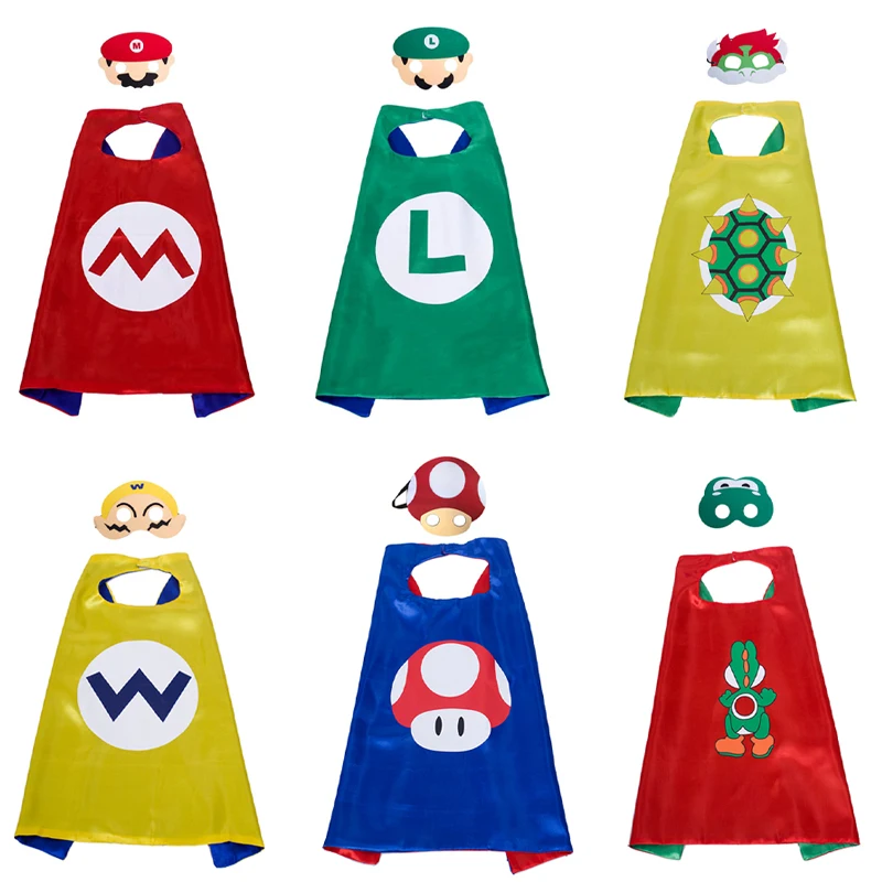 Disfraz de Super Mario Bros, Capa de Dibujos Animados, Mario, Luigi, Bowser, Toad, Yoshi, Máscara, Traje de Cosplay para Halloween, Unisex