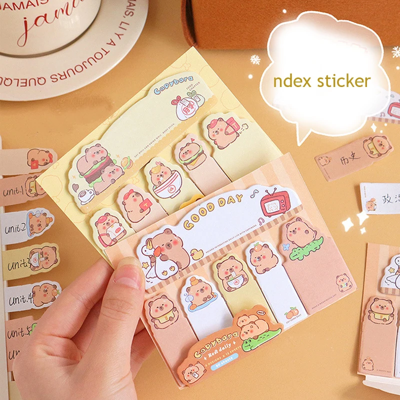 90sheets Cute Capybara Index Sticker Notepad Offices Accessories Korean Stationery Sticky Notes Material Paper Student Planner