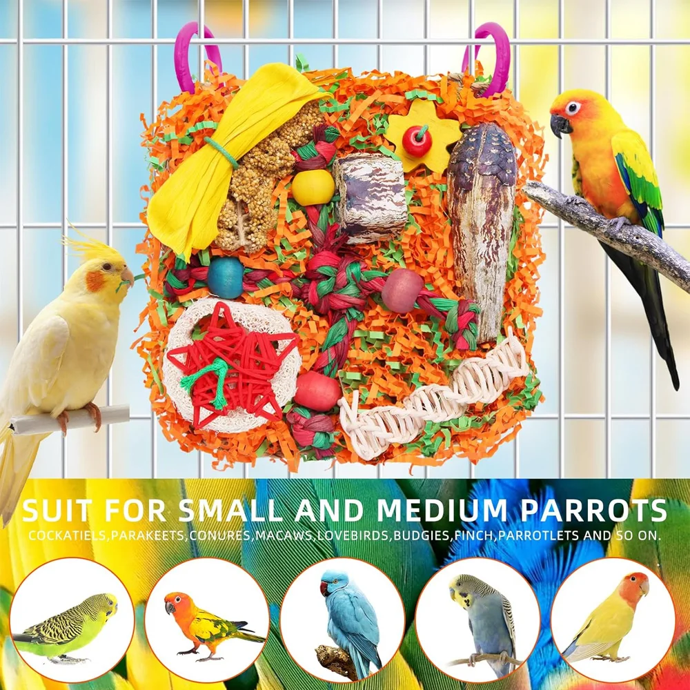 Natural Seagrass Bird Foraging Wall Toy Loofah Starfruit Parakeet Cockatiel Conure Chewing Climbing Mat Cage Hanging Decor