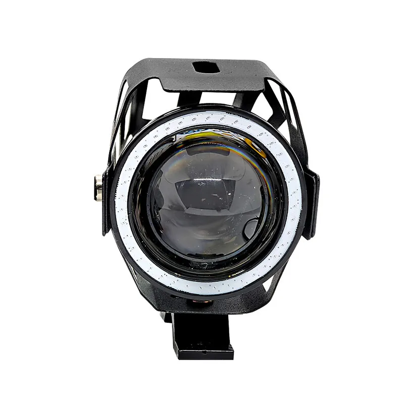 Motorcycle Headlights LED Black Spotlights Angel Eyes Round Head Light Front Head Universal Motorbike Lamp