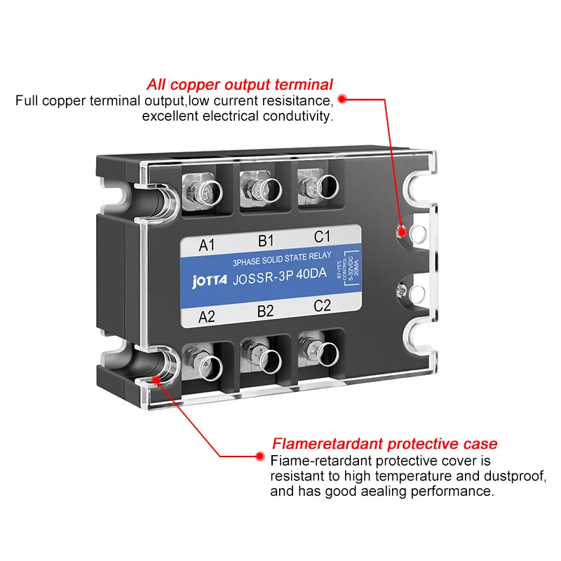 3 Phase 10A 25A 40A 60A 80A 100A 200A Three Phase SSR 3-32V DC Control 24-480V AC Solid State Relay SSR AC Three DC-AC