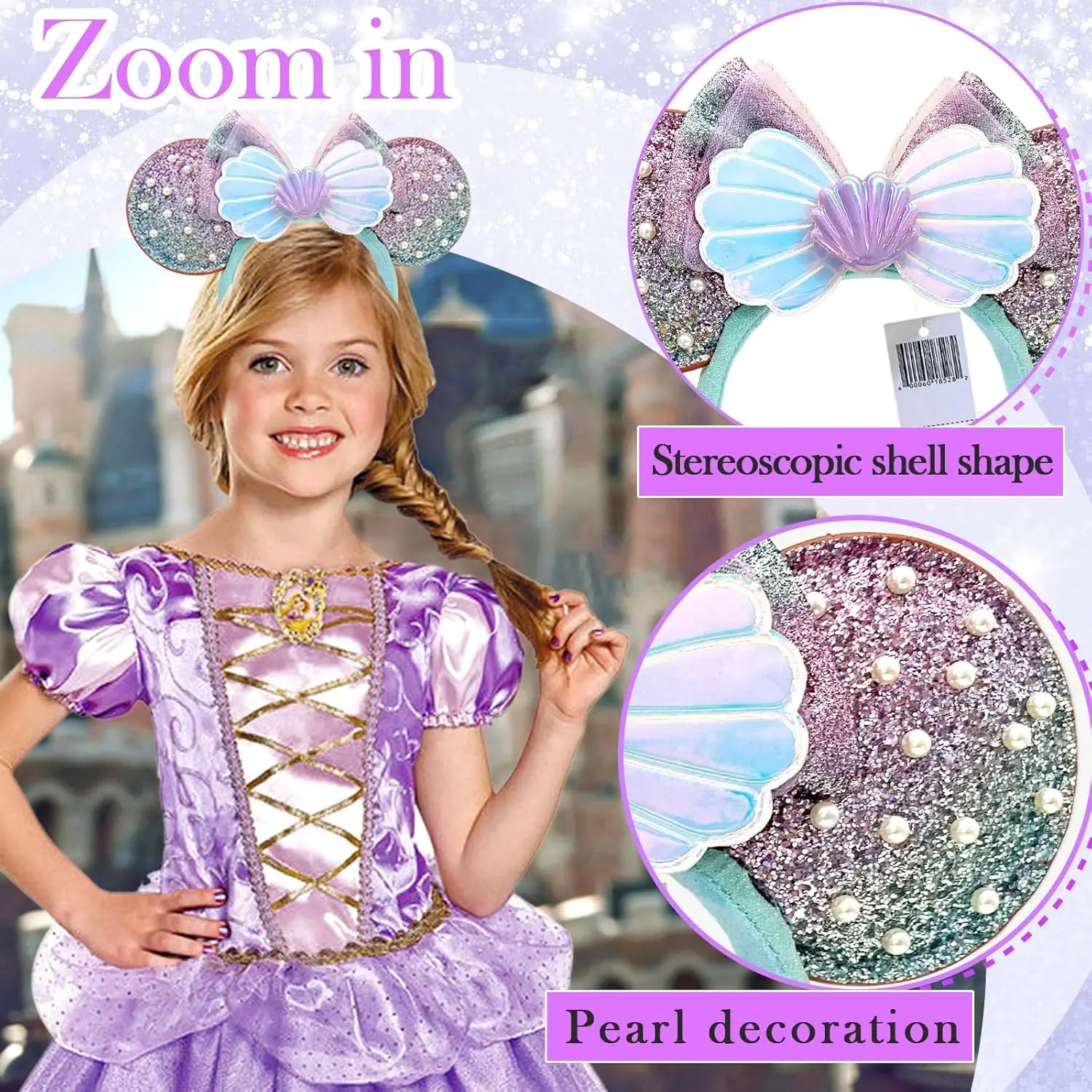 Disney Mermaid Mickey Mouse Ear Headband Cartoon Black Bat Hairband Cosplay for Adults and Kids Hair Accessories