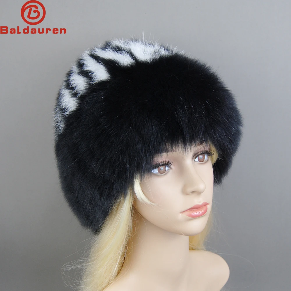 

Real Fox Fur Pompom Bomber Winter Hats Russian Female Ski Mask Natural Raccoon Fur Hat Knitted Skullies Beanies Fall Women's Cap