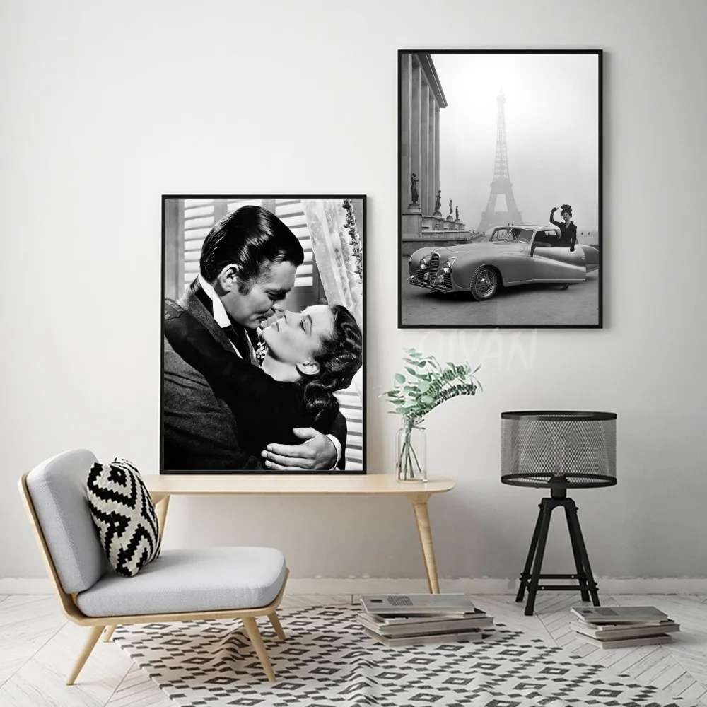 1pc Black And White Vintage Photo Classic Movie Poster Self-adhesive Art Poster Waterproof Paper Sticker Wall Decor