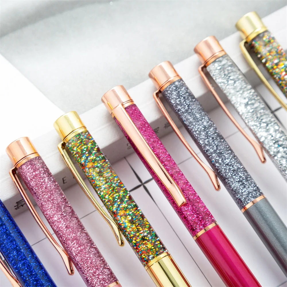 1 Pcs Ballpoint Pen Oil Crystal Metal Office School Supply Stationery Spinning Rose Gold Shiny Gift Cute Clip Glitter 2023