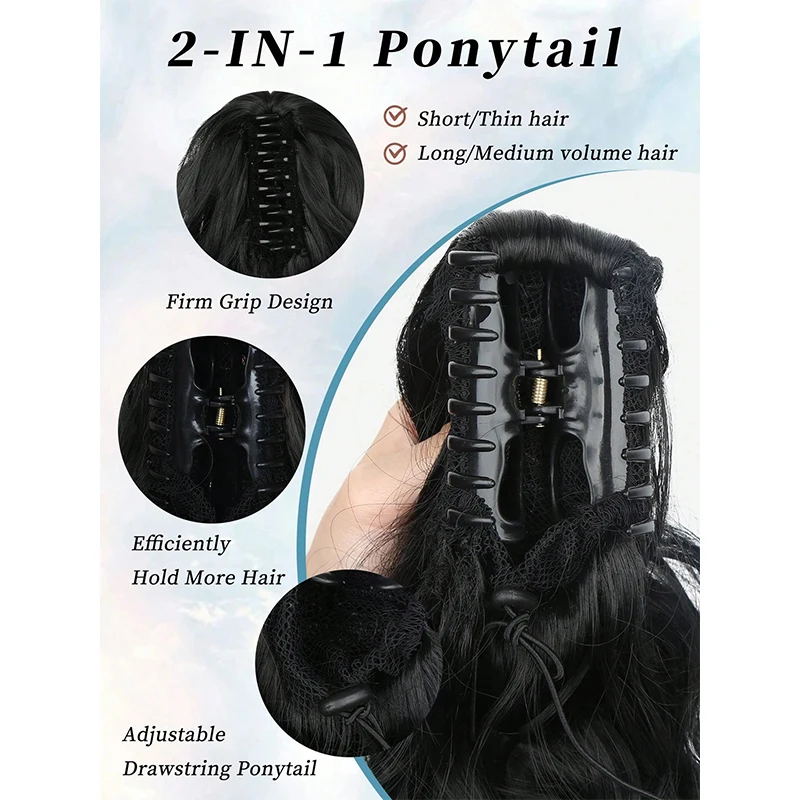 Extensión de cola de caballo con garra ondulada de 10 pulgadas, extensiones de cabello con cola de caballo ondulada corta, piezas de cabello de cola de caballo ondulada sintética para mujeres
