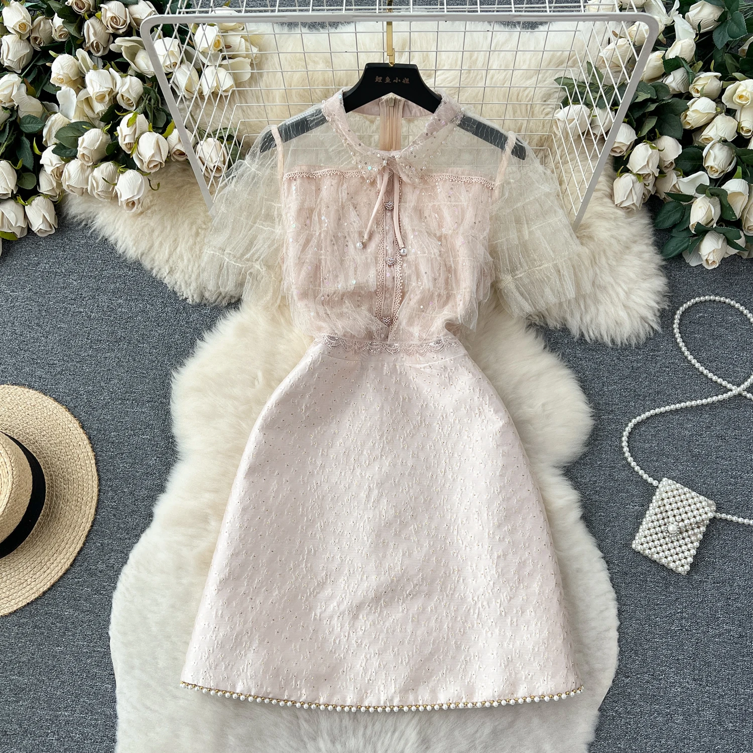 

Ele iny Sequin Embroidery Slimming Waist High Waist A-Line Dr Heavy Beading Commute Sle ort Sve Midi Skirt