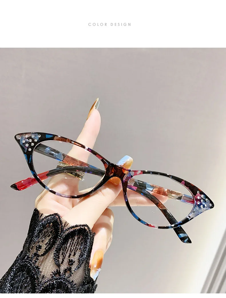 Neue Lesebrille Mann Frau Cat Eye Strass Leser Unisex Mode Blockieren Blau Licht Brillen Bunte Brillen – Detail 15