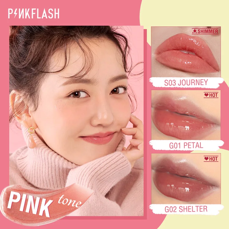 PINKFLASH Shimmer Liquid Lipstick Waterproof Long Lasting Moisturizing Lip Gloss Natural Shine Smooth Lip Tints Makeup Cosmetics