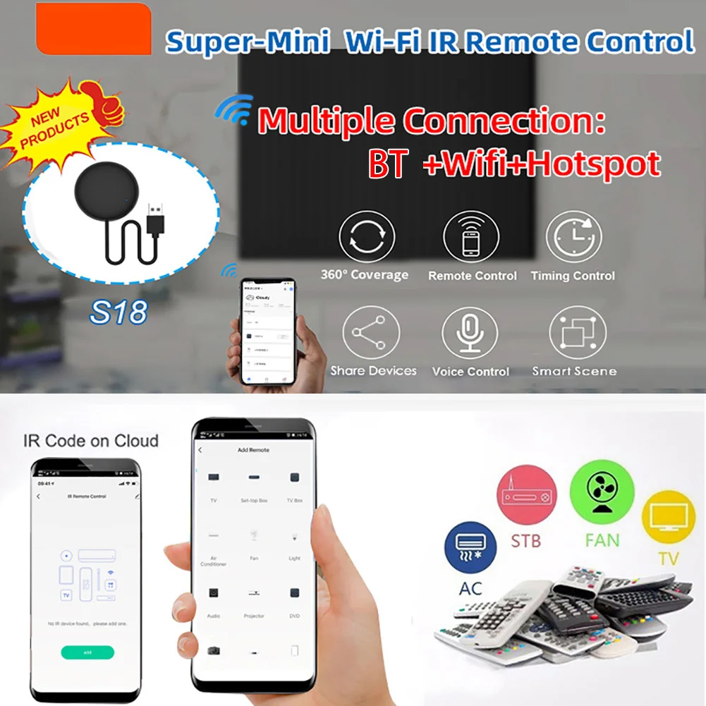 جهاز تحكم عن بعد عالمي ذكي WiFi يعمل مع وحدة تحكم Alexa Google Home Yandex Alice IR بالأشعة تحت الحمراء لمكيف الهواء التلفزيوني