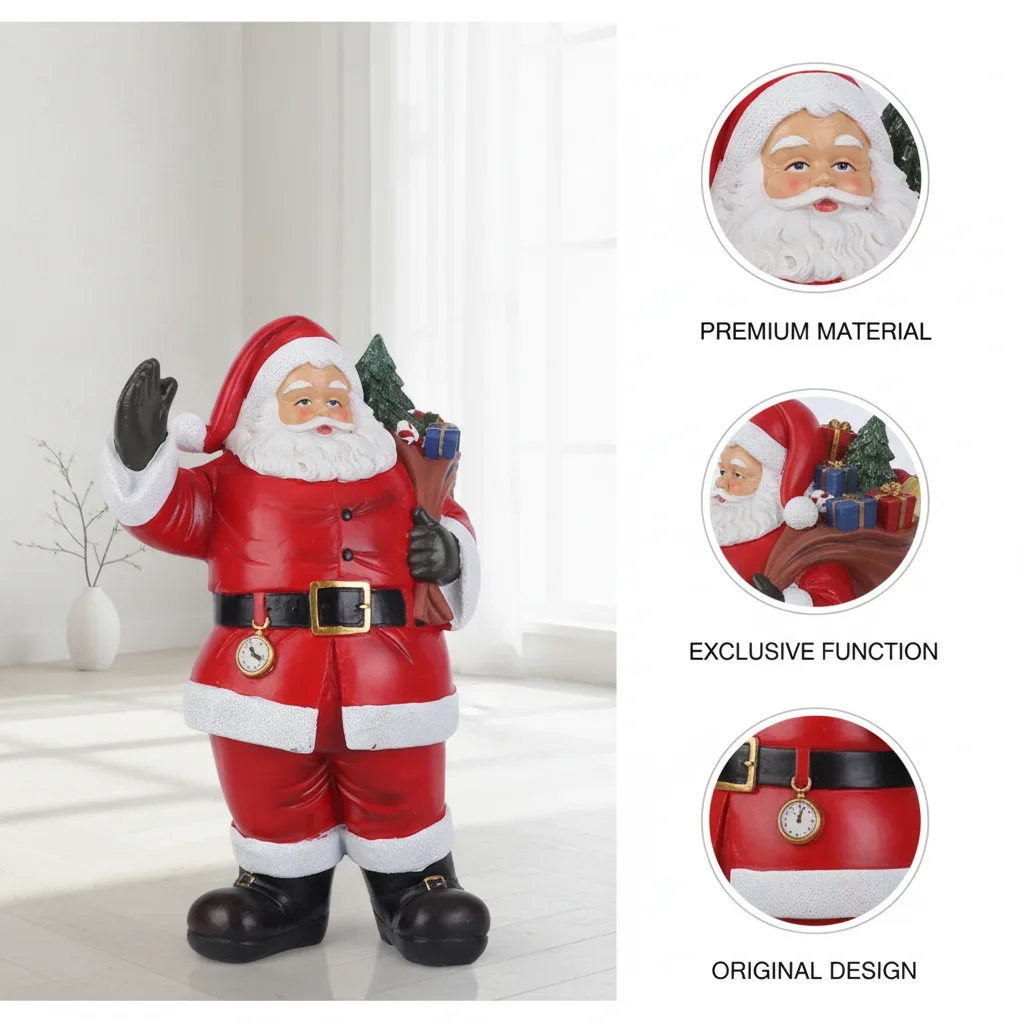 VILEAD Exquisite Santa Claus With Gift Bag Resin Figurine Decorative Home Decoration Christmas For Room Interior Accessories