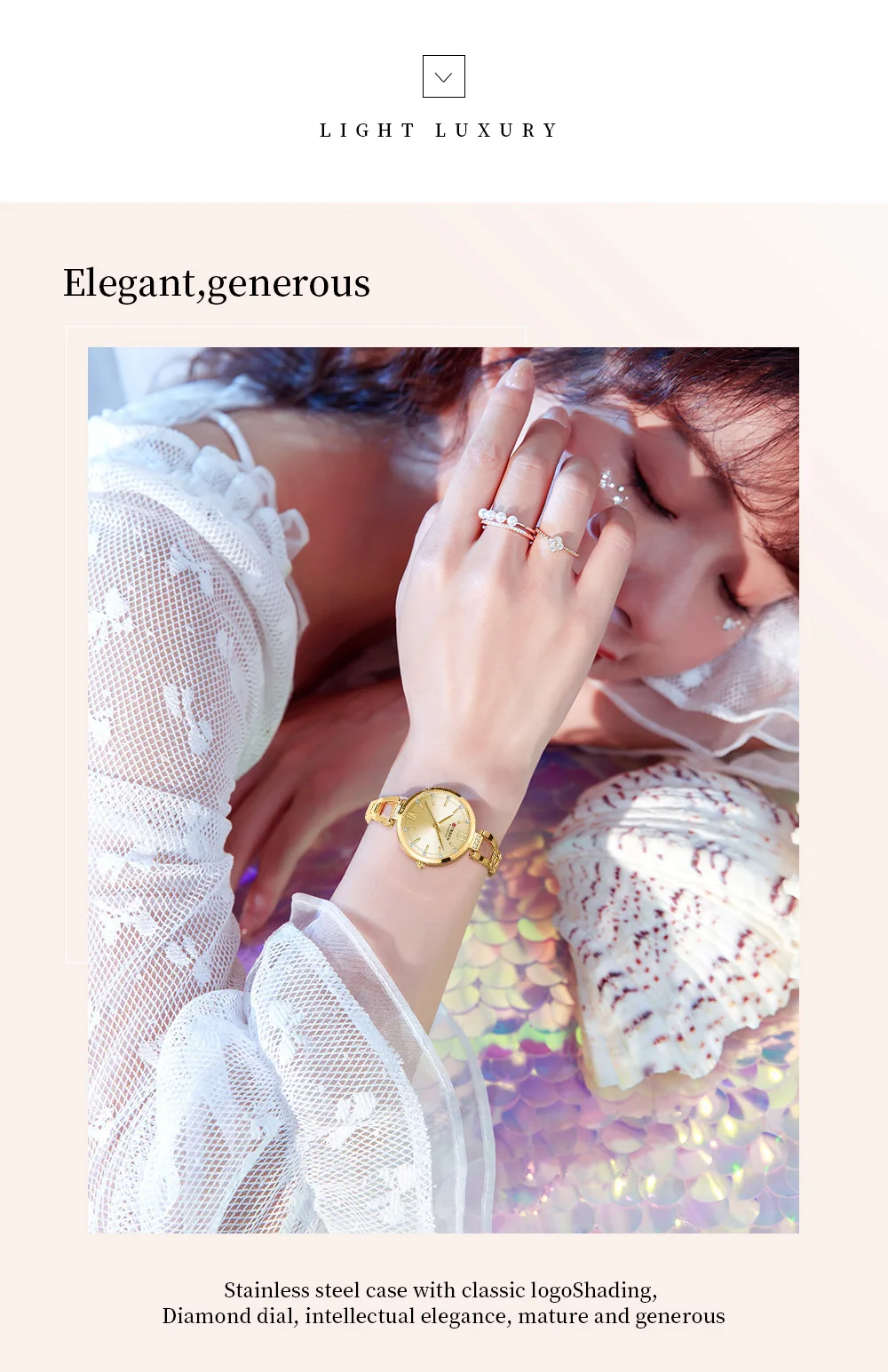 CURREN Luxusmarke Damen-Armbanduhr, wasserdicht, Edelstahlarmband, elegantes, charmantes Zifferblatt mit Strasssteinen, Damenuhr – Detail 2
