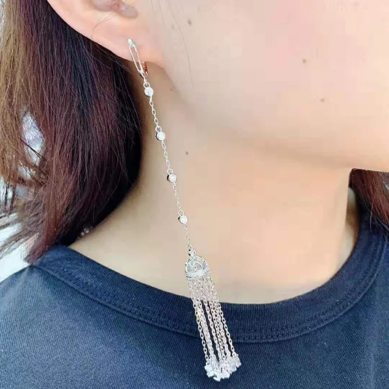 fashion long tassel dangle earrings paved AAA zircon crystal plaitnum plating five piont star drop earrings for women party gift