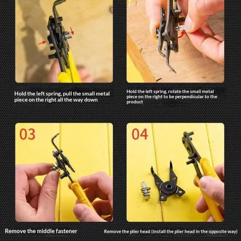 Multifunctional 4 In 1 Snap Ring Plier Combination Spring Four Rings Plier Head Clamp Spring Shaft Dismounting Repairing Tool