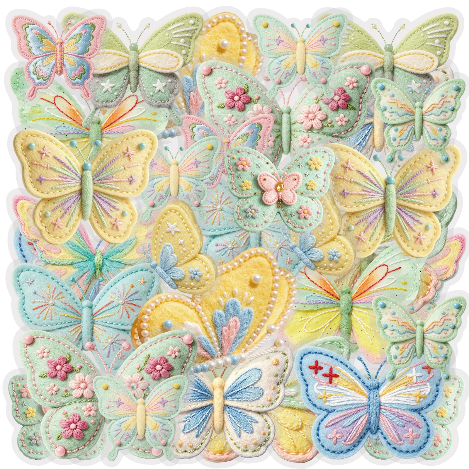 Etori Life 30Pcs Cream-Colored Felt Butterfly Stickers with Floral Embroidery Patterns, Suitable for Gift Paper Bags, Notebooks, Photo Albums, Handbags, Pencil Cases and Holders, Diaries, School Supplies, Scrapbook Supplies, Office Decoration Supplies, Room Decoration, Party Stickers, Gifts for Friends, Back-To-School Season, Cycling Decals, Children's Stationery Stickers
