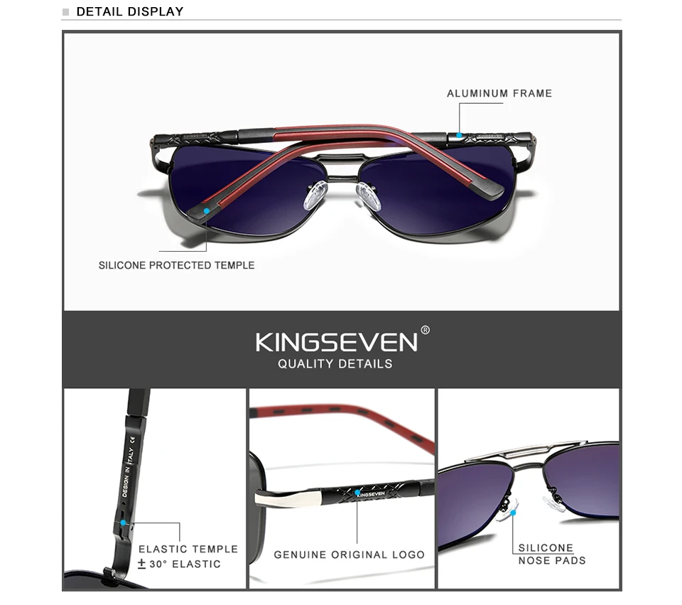 KINGSEVEN Aluminium Marke Polarisierte Sonnenbrille Männer Frauen Mode Rahmen Männlichen Spiegel Sonnenbrille Für Fahren Rot Design Tempel – Detail 1