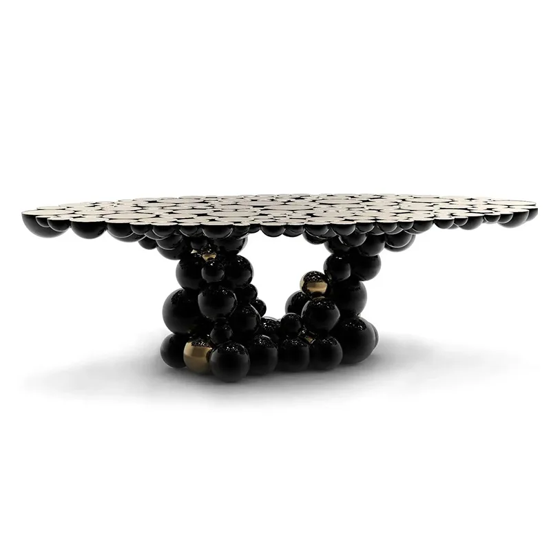 #￥forItalian Luxury Stainless Steel Dining Table Villa Living Room Creative Bubble Long Dining Table for Home Hotel