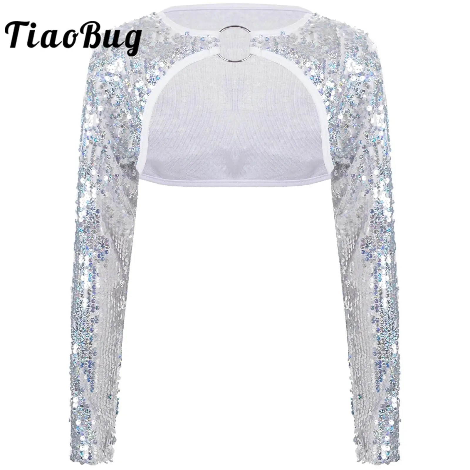 

Kids Girls Glittery Sequin Bolero Jacket Shrug Fashion Children Long Sleeve Coat Top Birthday Rave Party Festival Prom Costume