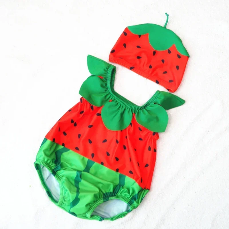 

Kids Swimsuit Cute Fruits Cosplay Style Strawberry Watermelon Pineapple Swimming Suit + Hat Summer Beach Boys Girls Swimsuits