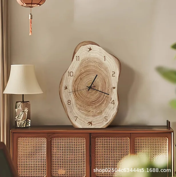 Log Wind Desktop Clock Pendulum Desktop Living Room Wall  Silent Original Niche  Hanging Retro Ornament Wall Clock