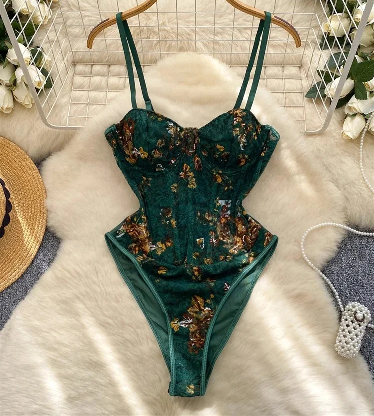 Corsés de tirantes retro franceses, monos con estampado de encaje y patchwork, monos sexys de verano para mujer, ajustados, para discoteca nocturna.