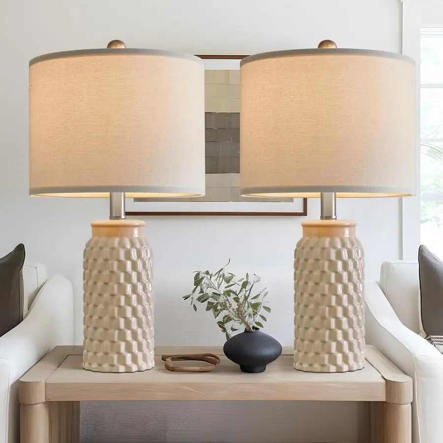 

Modern Ceramic Bedside Lamp Set of 2 for Bedroom Decor Farmhouse Table Lamp for Living Room Office Dorm