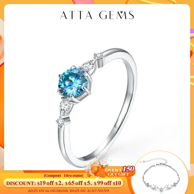 

ATTAGEMS New D Color Round Cut 5.0mm Colorful Moissanite Ring for Women Man Solid 925 Sterling Silver Halloween Jewelry Party