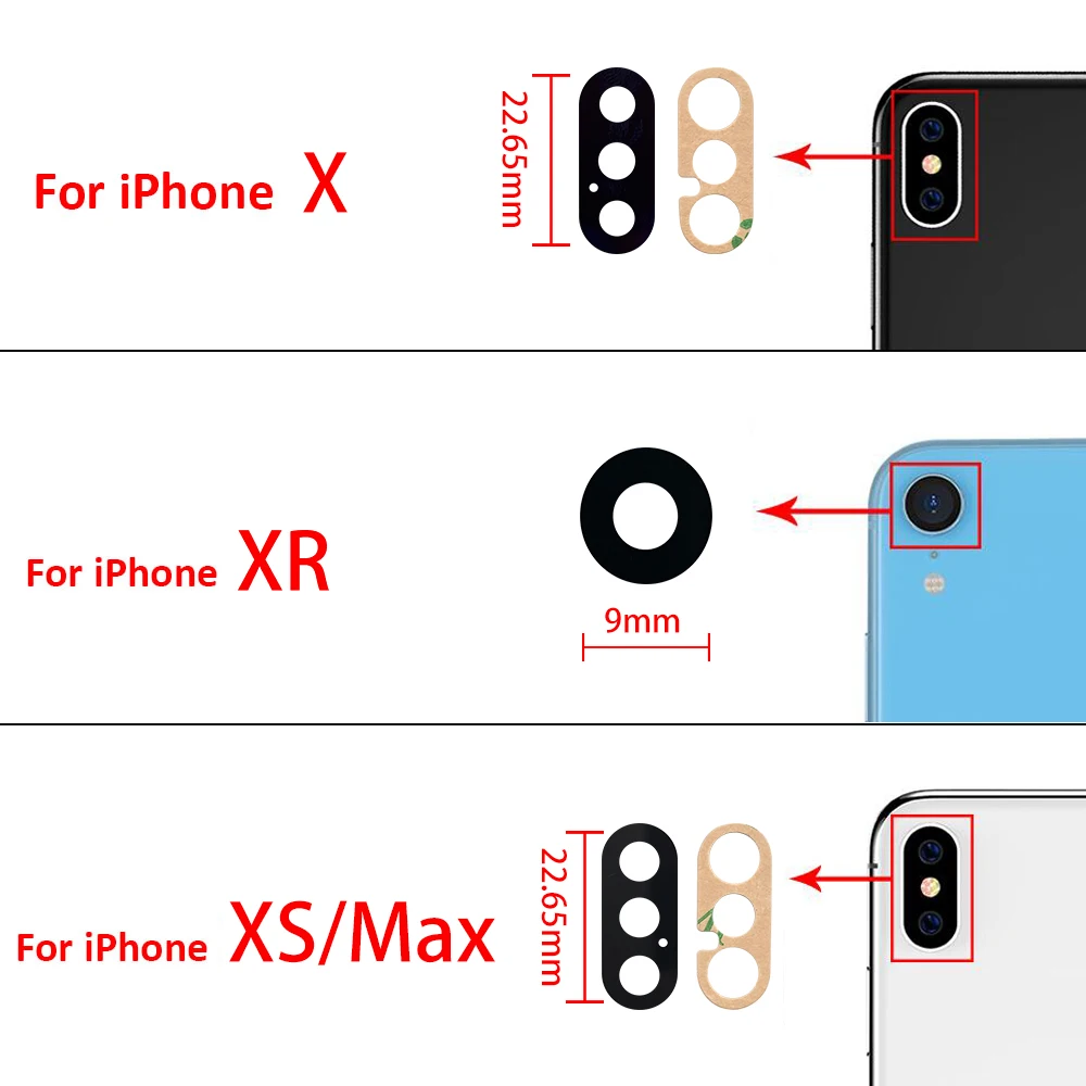 50Pcs，NEW Rear Back Camera Glass Lens For IPhone 6 7 8 6S Plus X XR XS Max 11 Pro Max Rear Camera Glass With Glue Adhesive