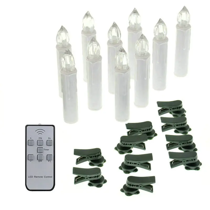 set of 10 flickering Remote Controlled LED taper Candle teaLight w/7keys controller&clip Wedding Christmas Xmas decor-warm white