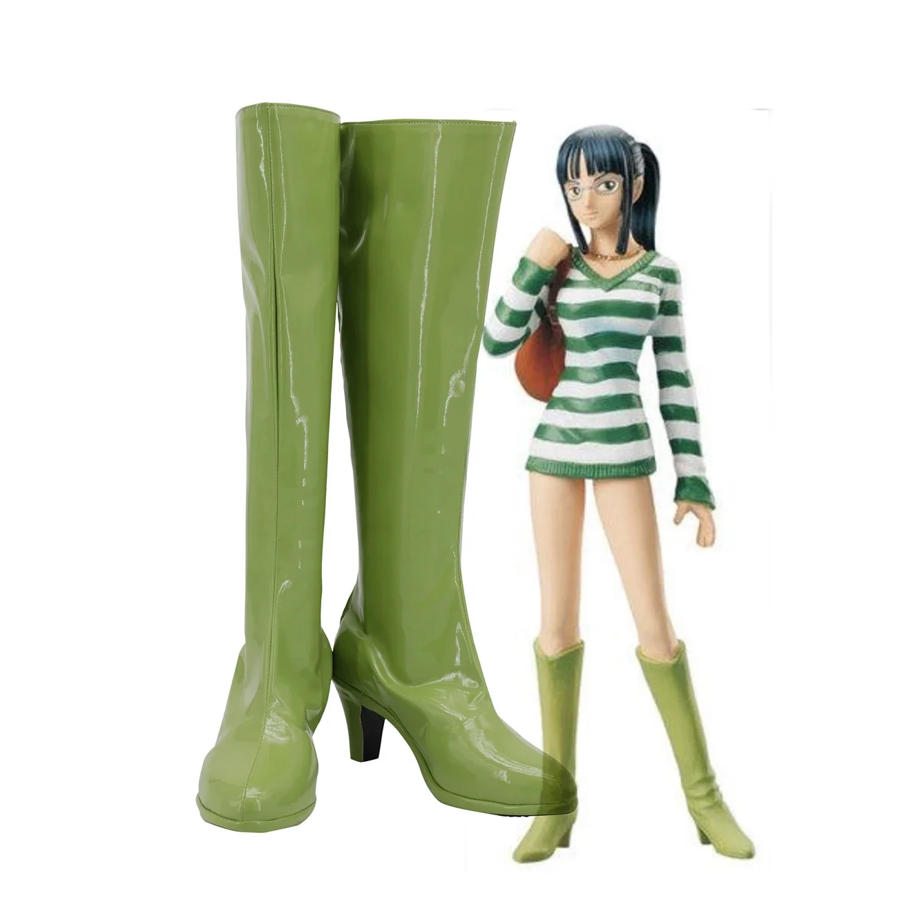 Nico Robin Green Shoes Cosplay, Robin Cosplay Boots High Heel Shoes Custom Made for Unisex
