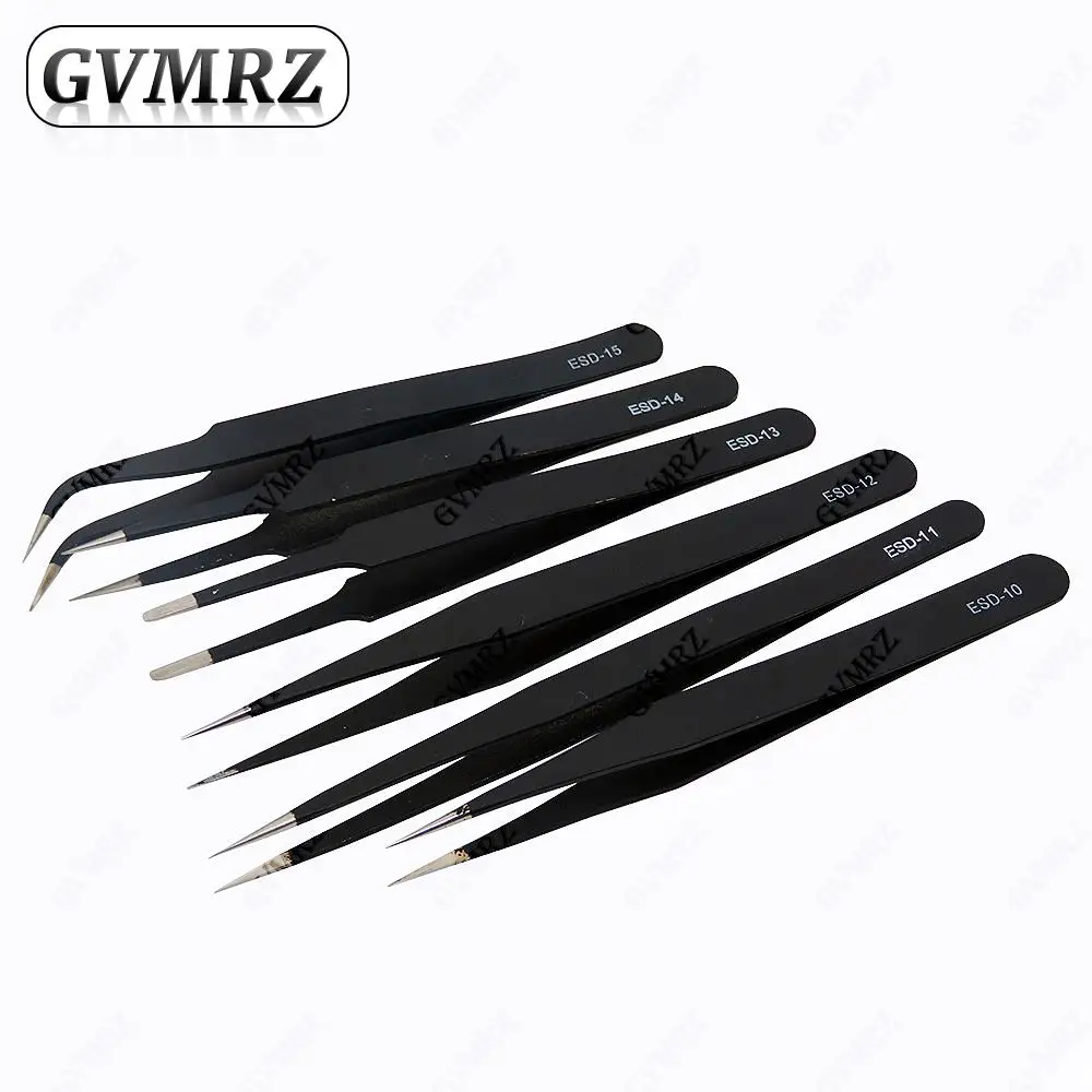 6PCS Tweezers Set ESD-10 ESD-11 ESD-12 ESD-13 ESD-14 ESD-15 Anti-static for Electronics Repair Precision Assembly & DIY kit