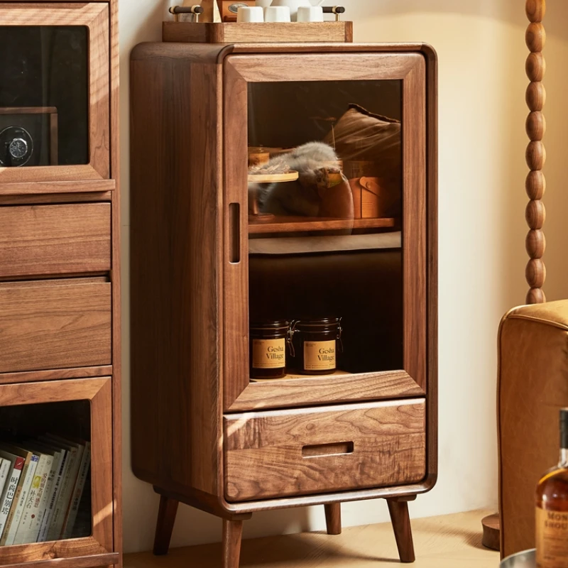 

North American black walnut wine cabinet home living room TV side cabinet log self-contained locker small side cabinet