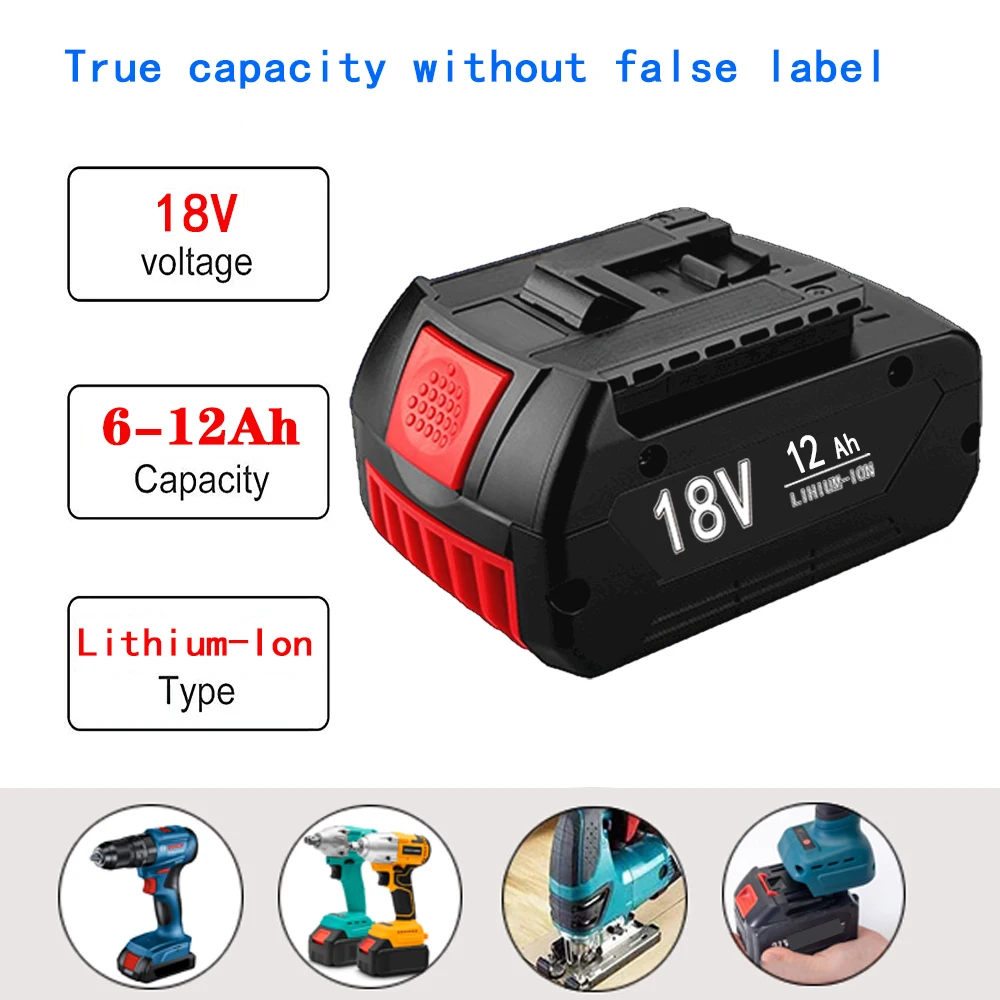 Original 18V 6Ah-12.0Ah Rechargeable Li-ion Battery For Bosch 18V Power tool Backup Portable Replacement BAT609 Indicator light