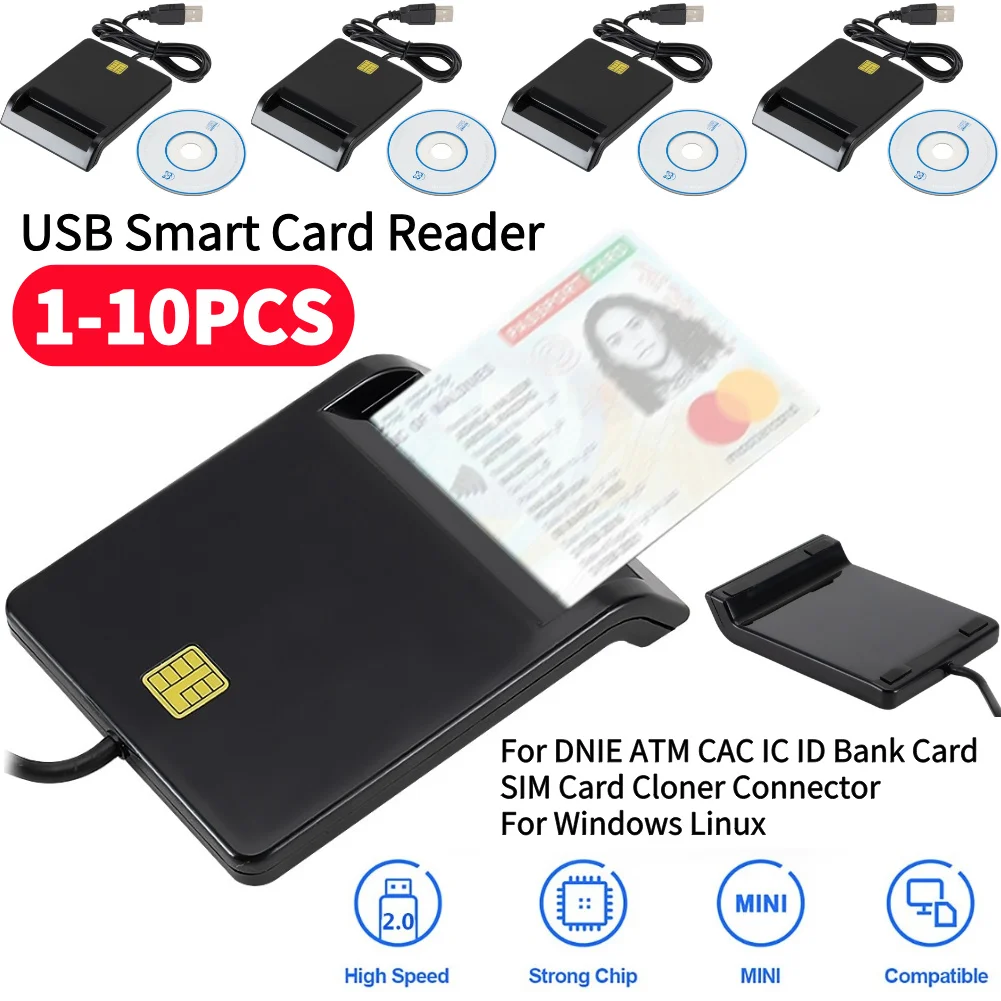 10-1Pcs USB Smart Card Reader Stable Operation Reliable Simplicity for DNIE ATM CAC IC ID SIM Card Cloner Connector Windows