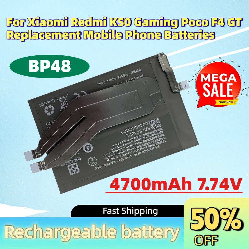Durable New BP48 4700mAh 7.74V Fast Charging Battery for Xiaomi Redmi K50 Gaming Poco F4 GT Replacement Mobile Phone Batteries