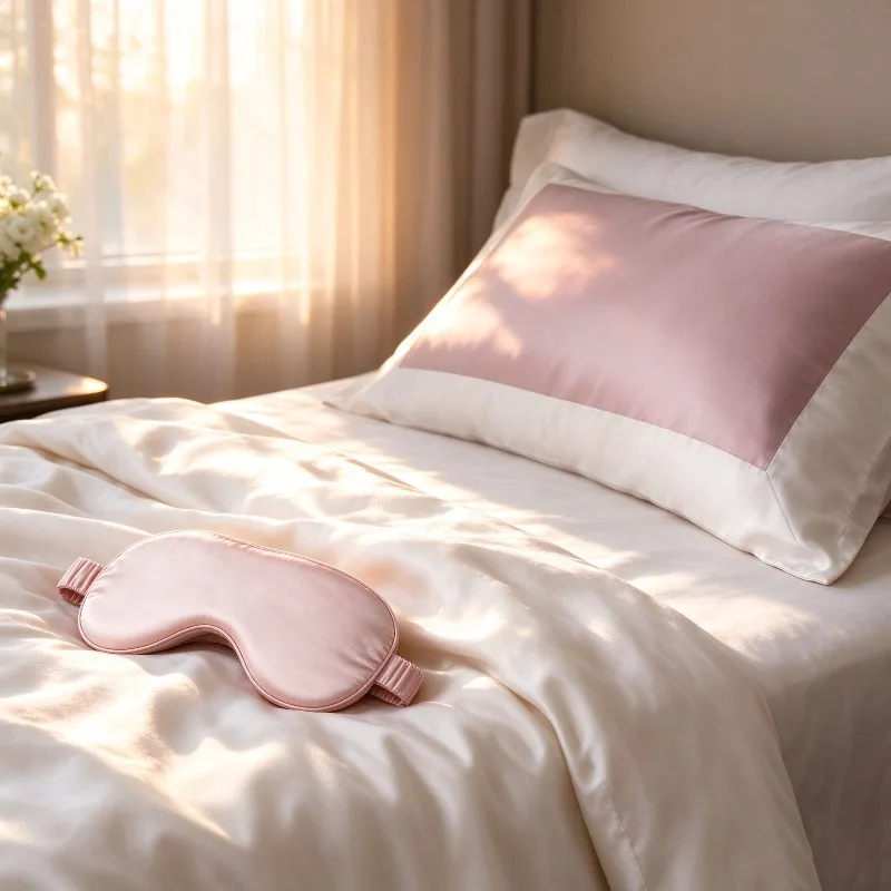 Two-Tone Silk Pillowcase Eye Mask Set 40 Momme Mulberry Silk Pillowcase 22 Momme Sleep Mask Soft Smooth Pillow Case Sleep Mask