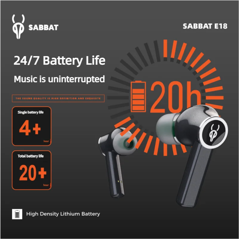 Sabbat E18 TWS Earbuds Bluetooth 5.2 Wireless Earphones IPX5 Waterproof Long Battery Headphone For IPhone Android