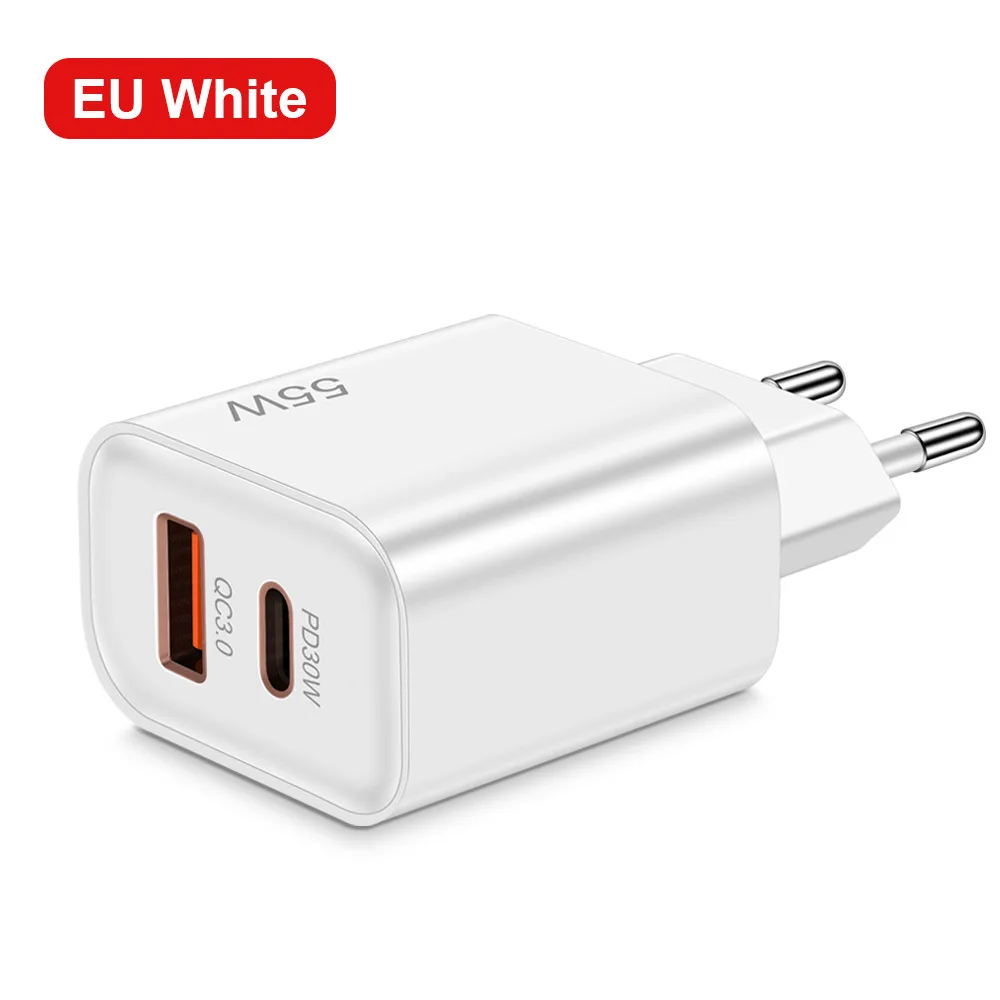 55W USB + USB-C Universal PD Charger for Apple iPhone 15 Samsung Huawei Mate 60 Xiaomi 13 OPPO Fast Charging Power Adapter EU/US