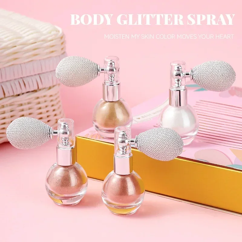 Glitter spray iluminador em pó diamante alto brilho saco de ar em pó fragrância brilhante alta luz brilho rosto corpo maquiagem cosméticos