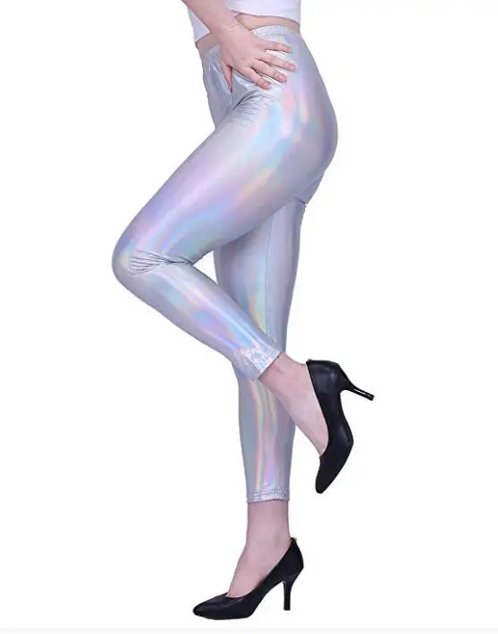 

Sexy High-Waist Women's Elastic Laser iny Tight Pants Clubwear Seven-Nine Length Other 00% Material Regular Thin