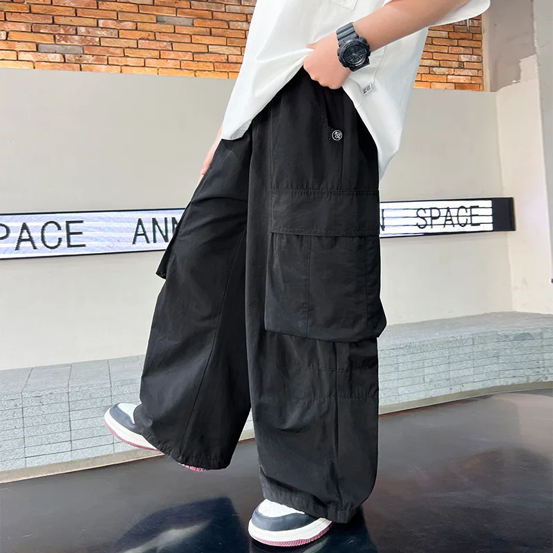 

Pants Children Boy Spring Summer Thin Style Solid Loose Straight Wide-leg Streetwear Cargos Fashion Casual Brief Korean