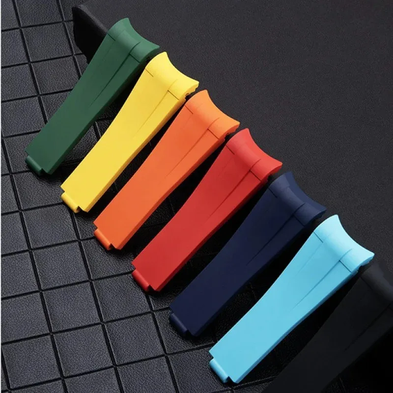 حزام مطاط FKM ذو نهاية منحنية لآلة الغواصة على طراز رولكس | حزام غوص مقاوم للماء مقاس 20 مم لليخوت ساكن البحر باللون الأسود #6